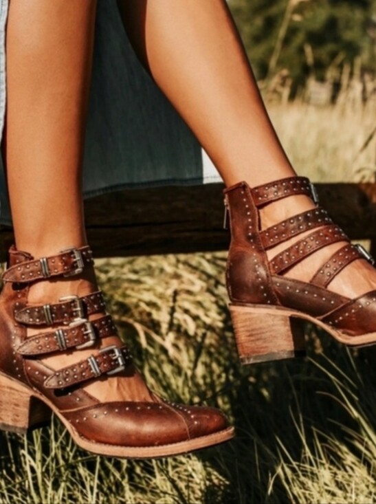 Freebird by Steven Shoes - Freebird By Steven Felicity Brown Strappy Studded Leather Boots